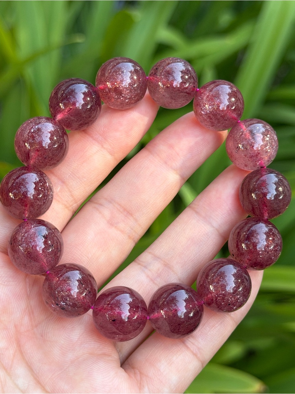 15mm Stretchable Chunky Sparlking Stawberry Quartz Bracelet 1987